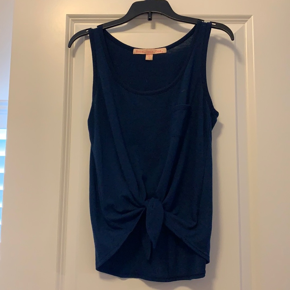 Blue knotted tank top